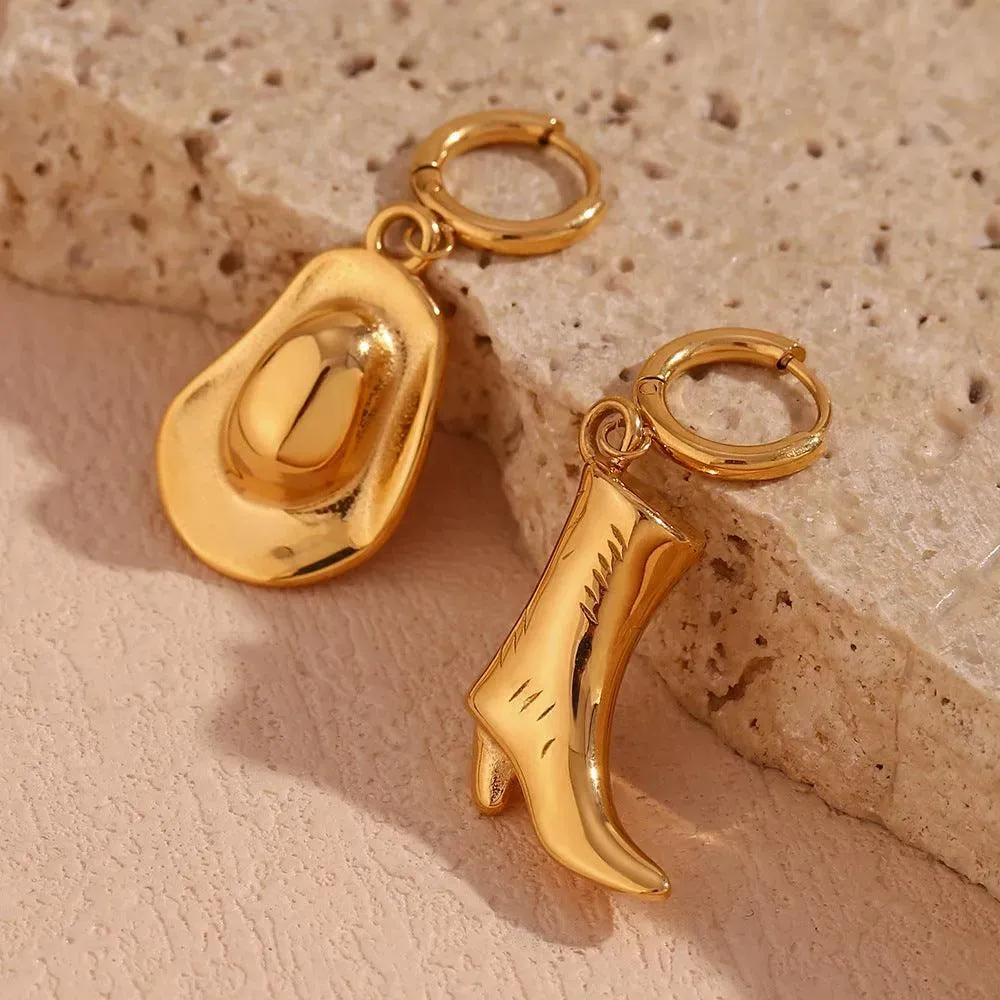 Gold Cowboy Hat and Boot Hoop Earrings – Trendy Western Earrings