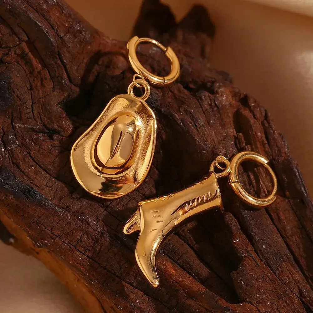 Gold Cowboy Hat and Boot Hoop Earrings – Trendy Western Earrings