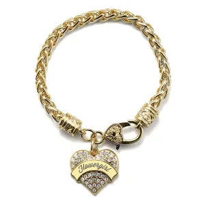 Gold Cream Flower Girl Pave Heart Charm Braided Bracelet