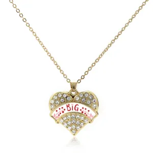 Gold Crimson Red and Rose Big Pave Heart Charm Classic Necklace