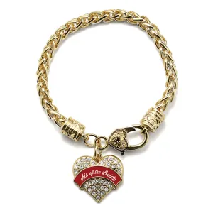 Gold Crimson Red Sis of the Bride Pave Heart Charm Braided Bracelet