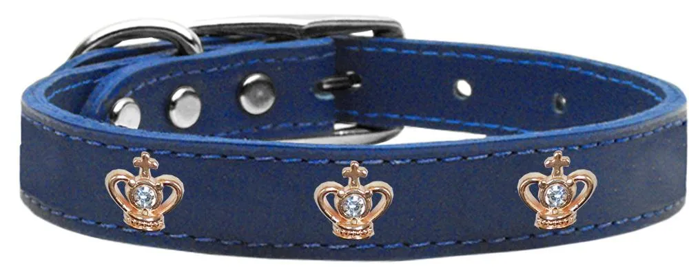 Gold Crown Widget Genuine Leather Dog Collar Blue 10