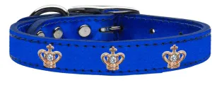 Gold Crown Widget Genuine Metallic Leather Dog Collar Blue 12