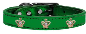 Gold Crown Widget Genuine Metallic Leather Dog Collar Emerald Green 10