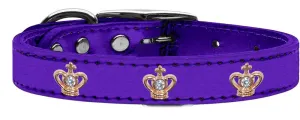 Gold Crown Widget Genuine Metallic Leather Dog Collar Purple 22