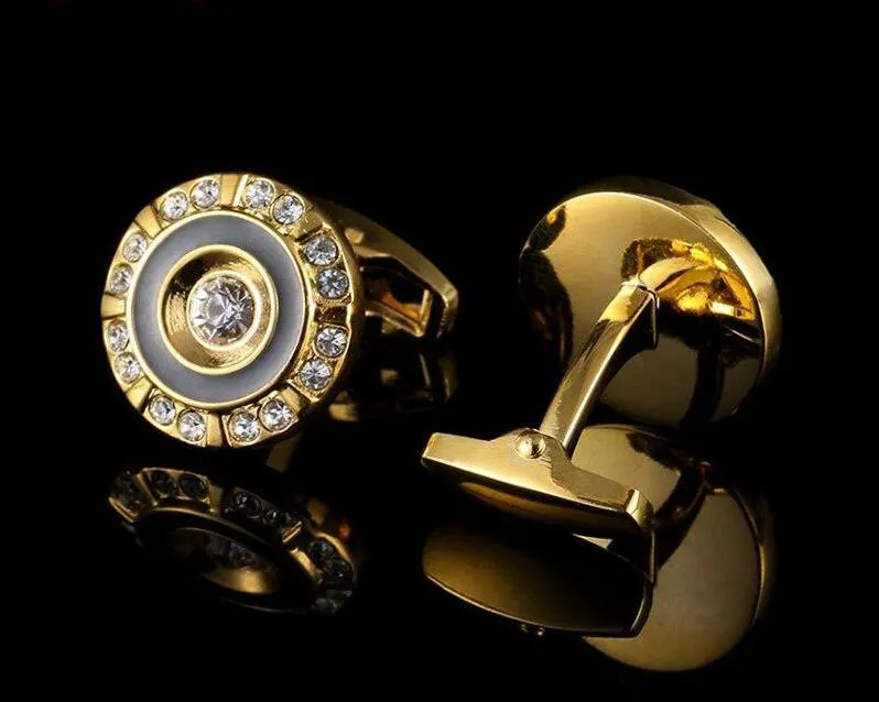 GOLD CRYSTAL ROUND CUFFLINKS