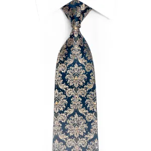 Gold Damask On Navy Rhinestone Silk Necktie With Sparkles