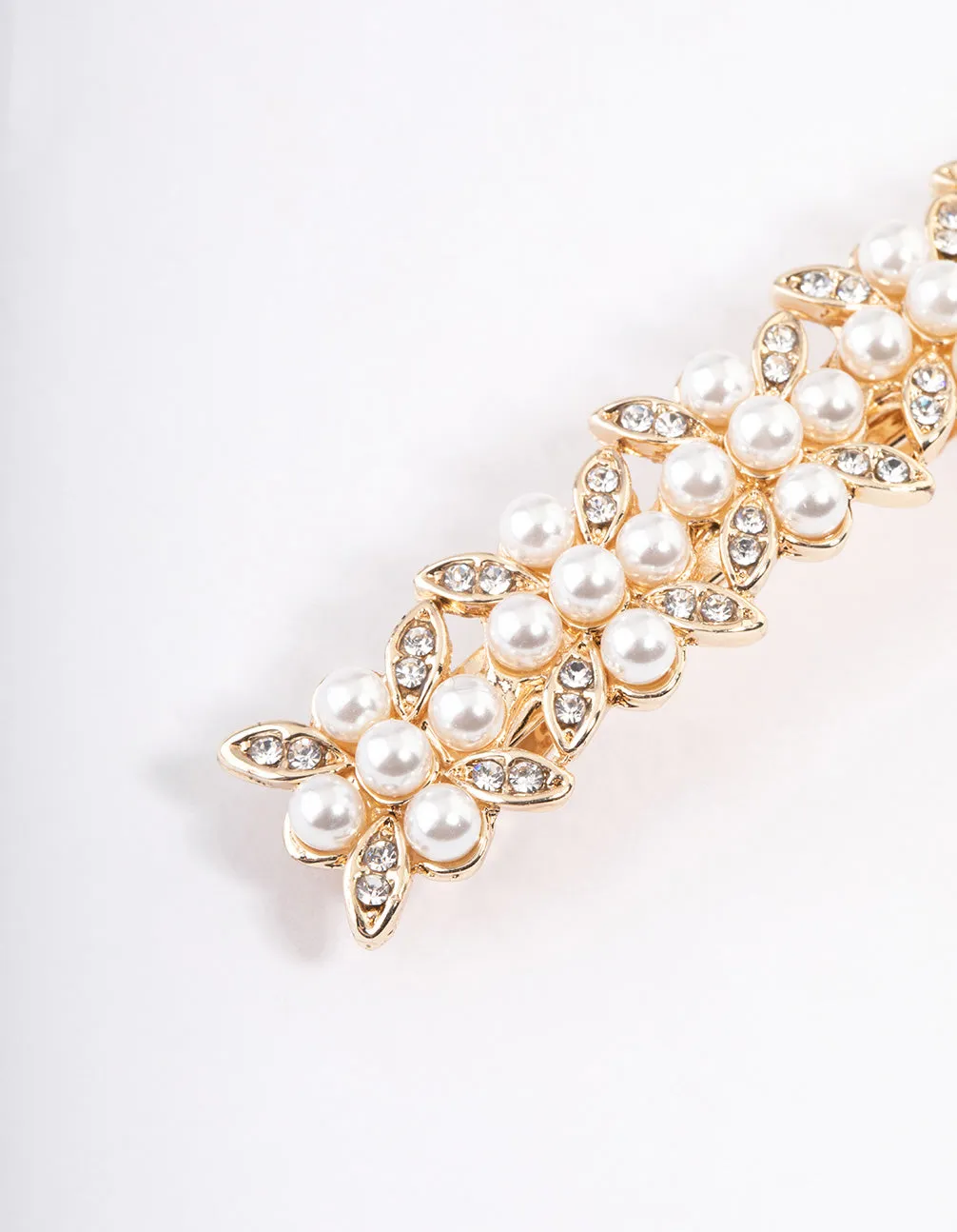 Gold Diamante & Pearl Floral Hair Clip