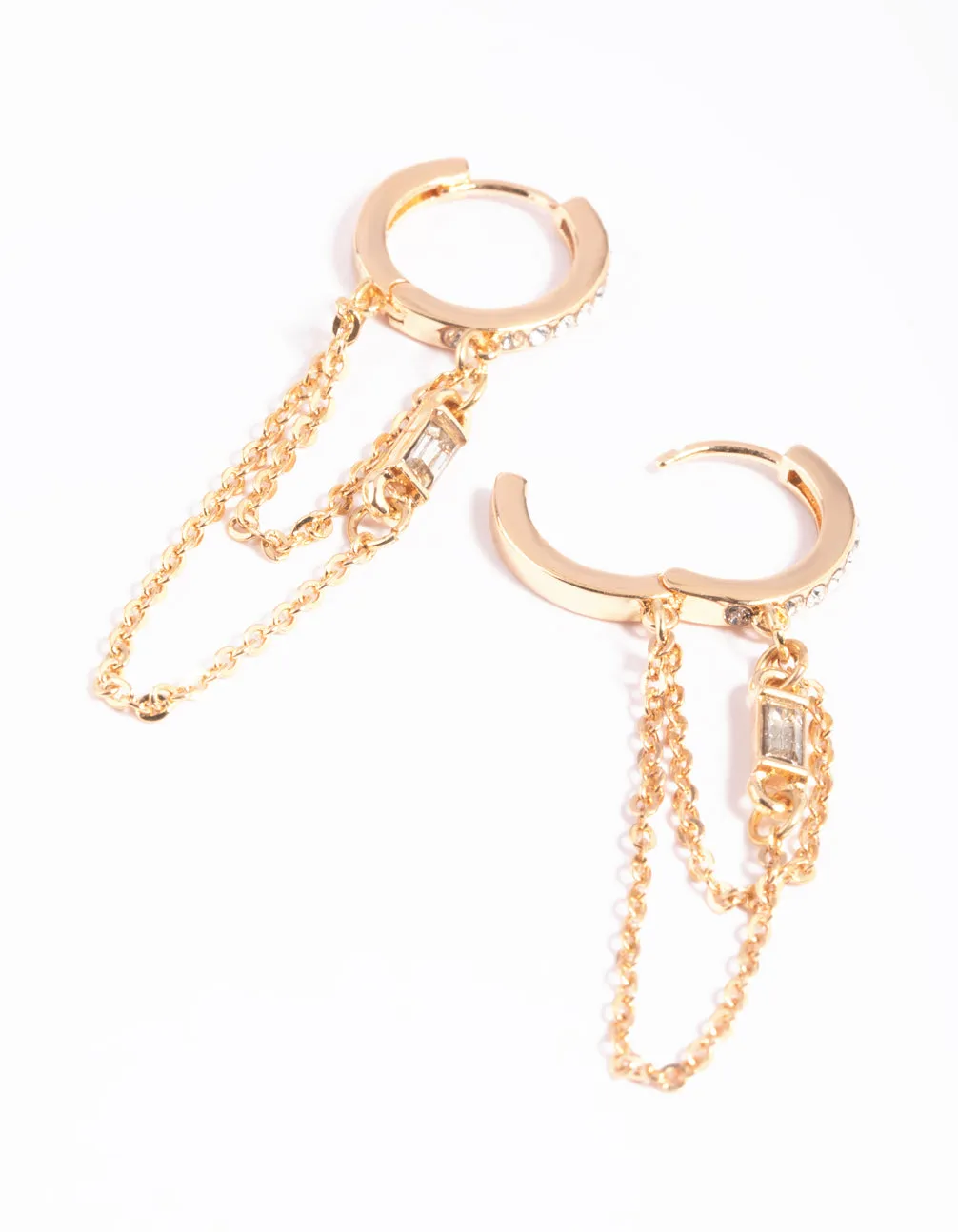 Gold Diamante Drape Chain Huggie Hoop Earrings