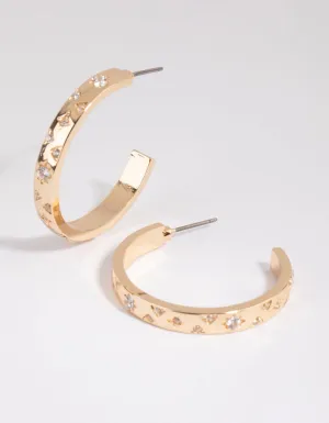 Gold Diamante Embellished Hoop Earrings