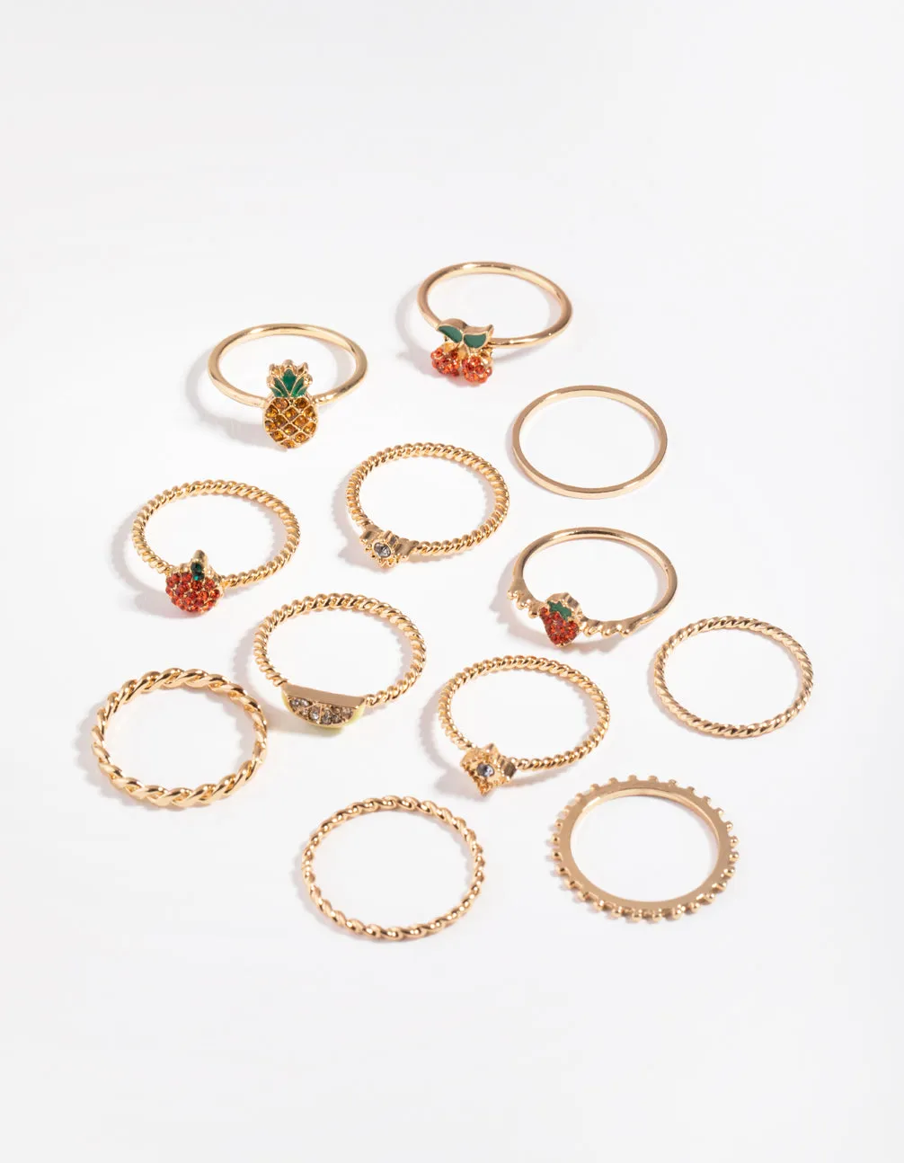 Gold Diamante Fruits 8x8-Pack Rings