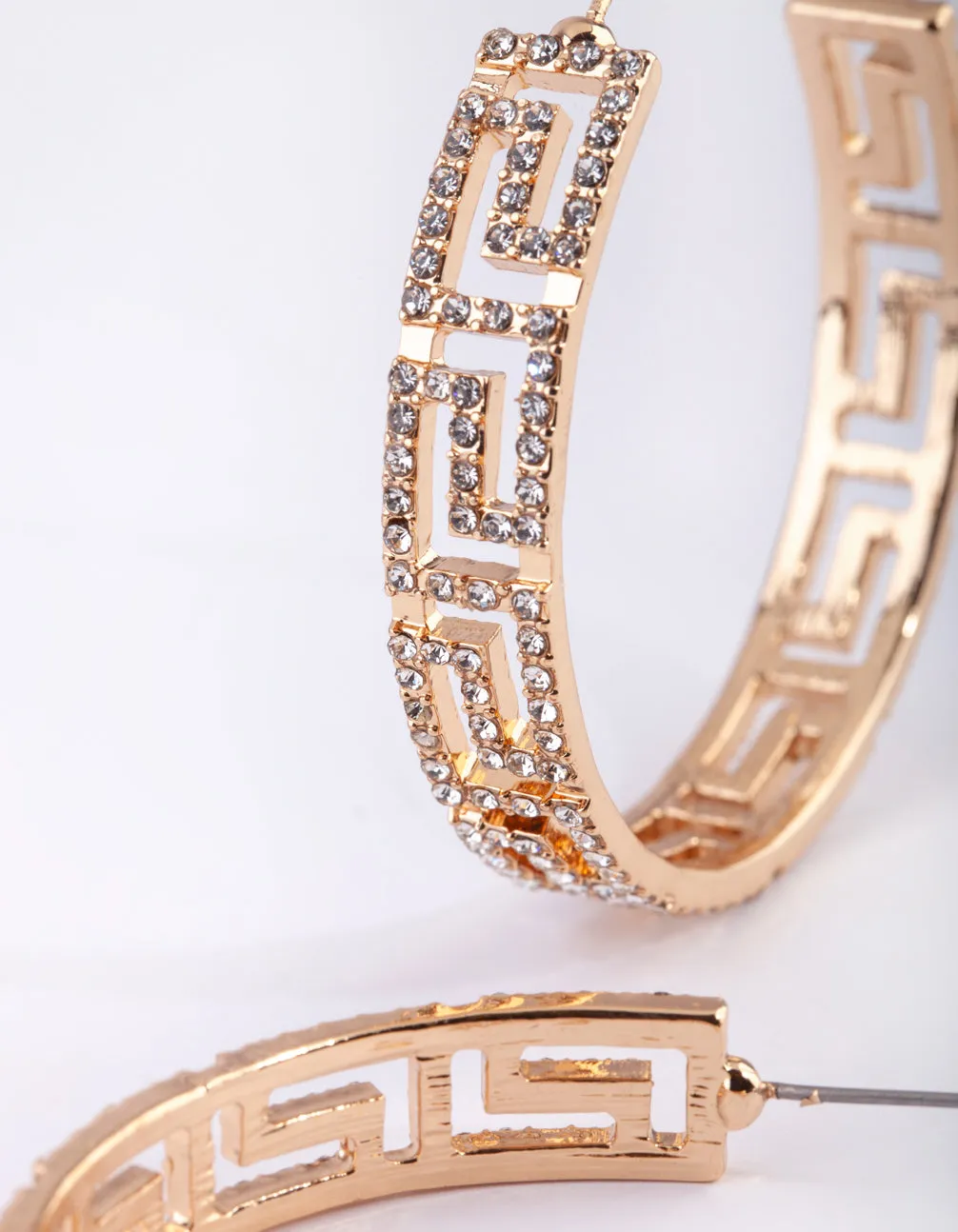 Gold Diamante Greek Key Hoop Earrings