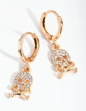 Gold Diamante Skull Huggie Earrings