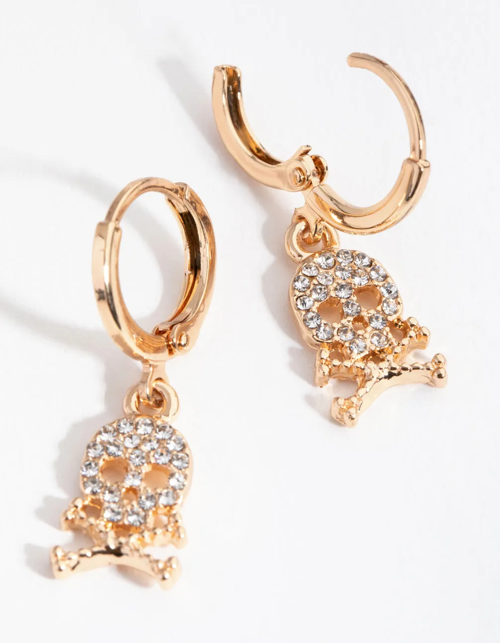 Gold Diamante Skull Huggie Earrings