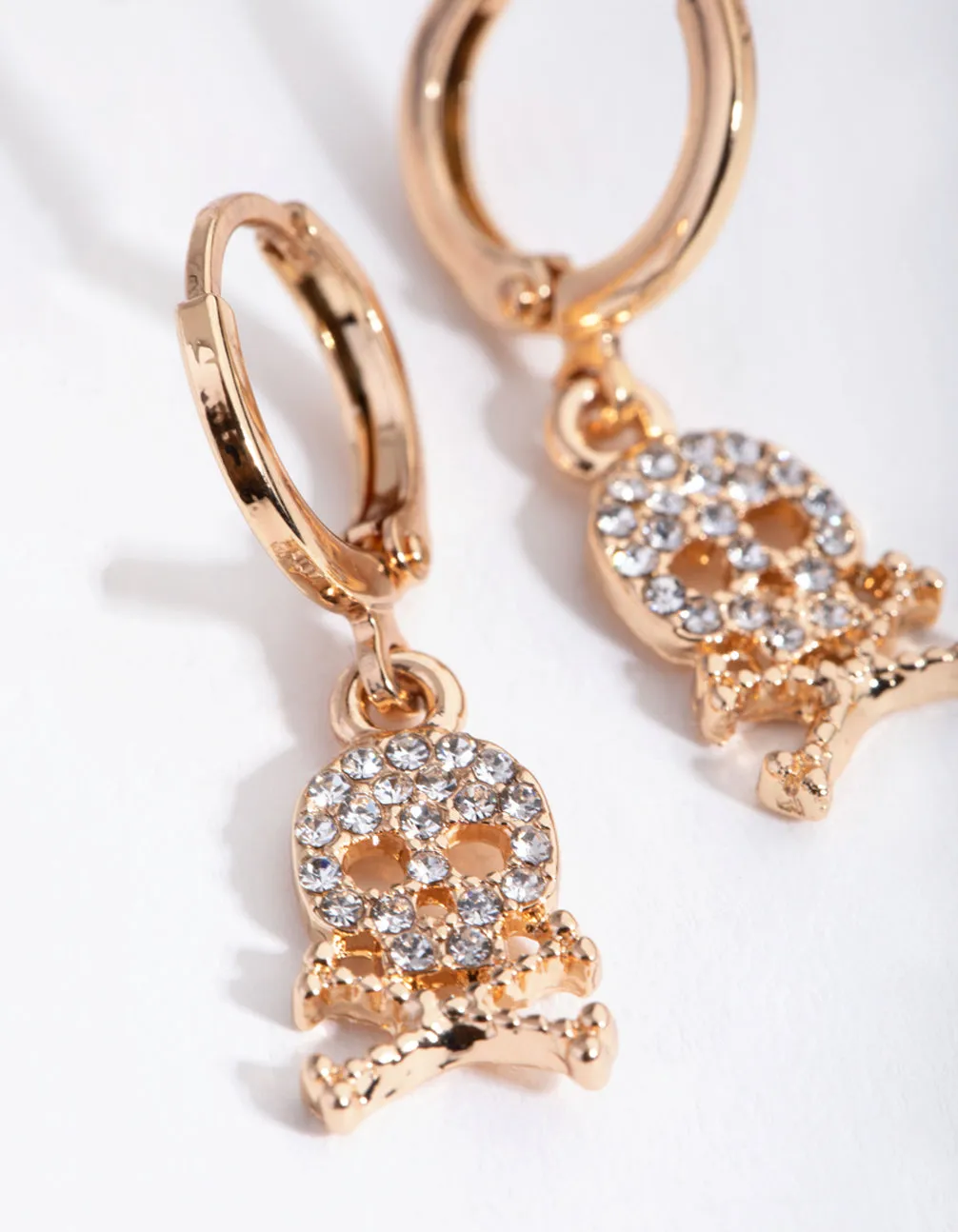 Gold Diamante Skull Huggie Earrings