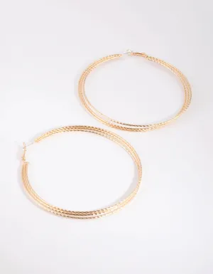 Gold Diamond Cut Twisted Hoop Earrings