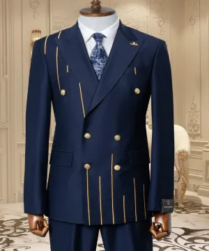 Gold Embroidered 2-piece Slim Fit Blue Suit