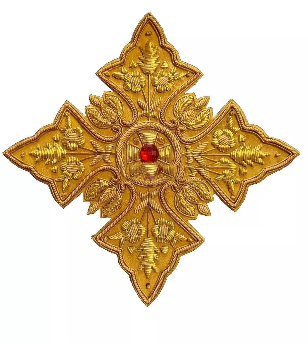 Gold Embroidered Cross Applique Patch, Decorative Embroidery for Ceremonial Garments