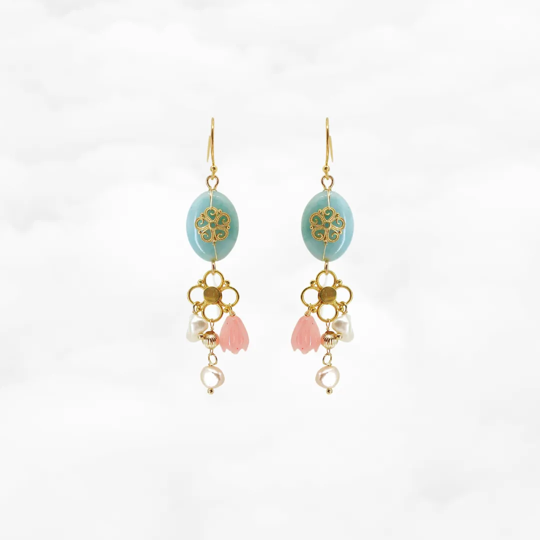 Gold Filigree Flower Amazonite Earrings