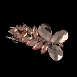 Gold Finish Hinged Clip Hair Claw Flowers w/ Large Rhinestones Champagne