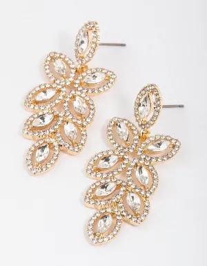 Gold Flower Cut Out Diamante Drop Earrings