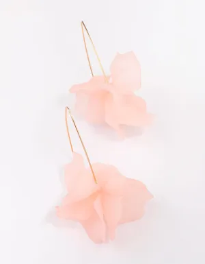 Gold Frosted Pink Flower Drop Earrings