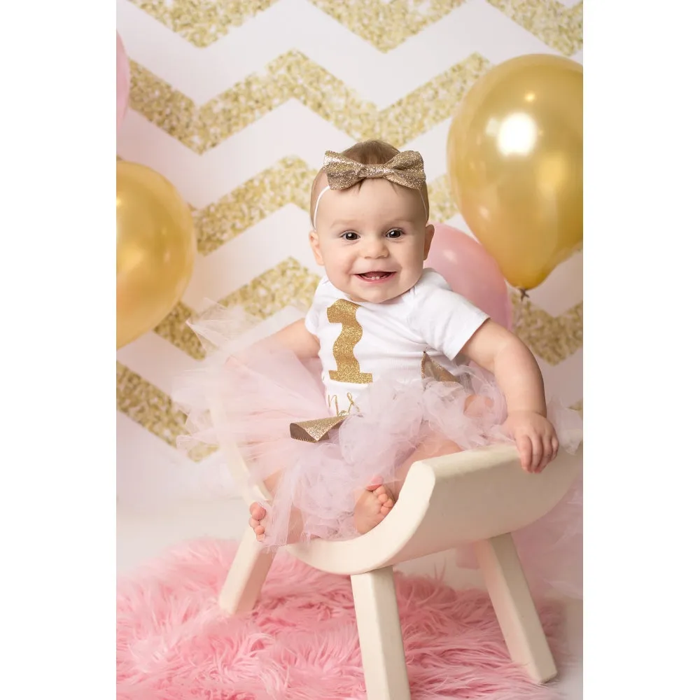 Gold Glitter Chevron Printed Backdrop