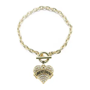 Gold Great Dane Pave Heart Charm Toggle Bracelet