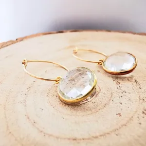 Gold Green Amethyst Hoop Earrings