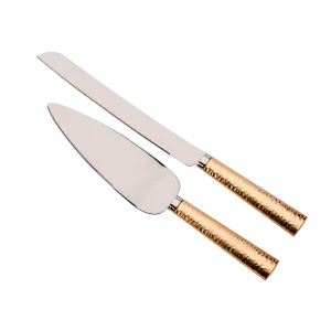 Gold Hammered Handle Cake Knife & Server Set