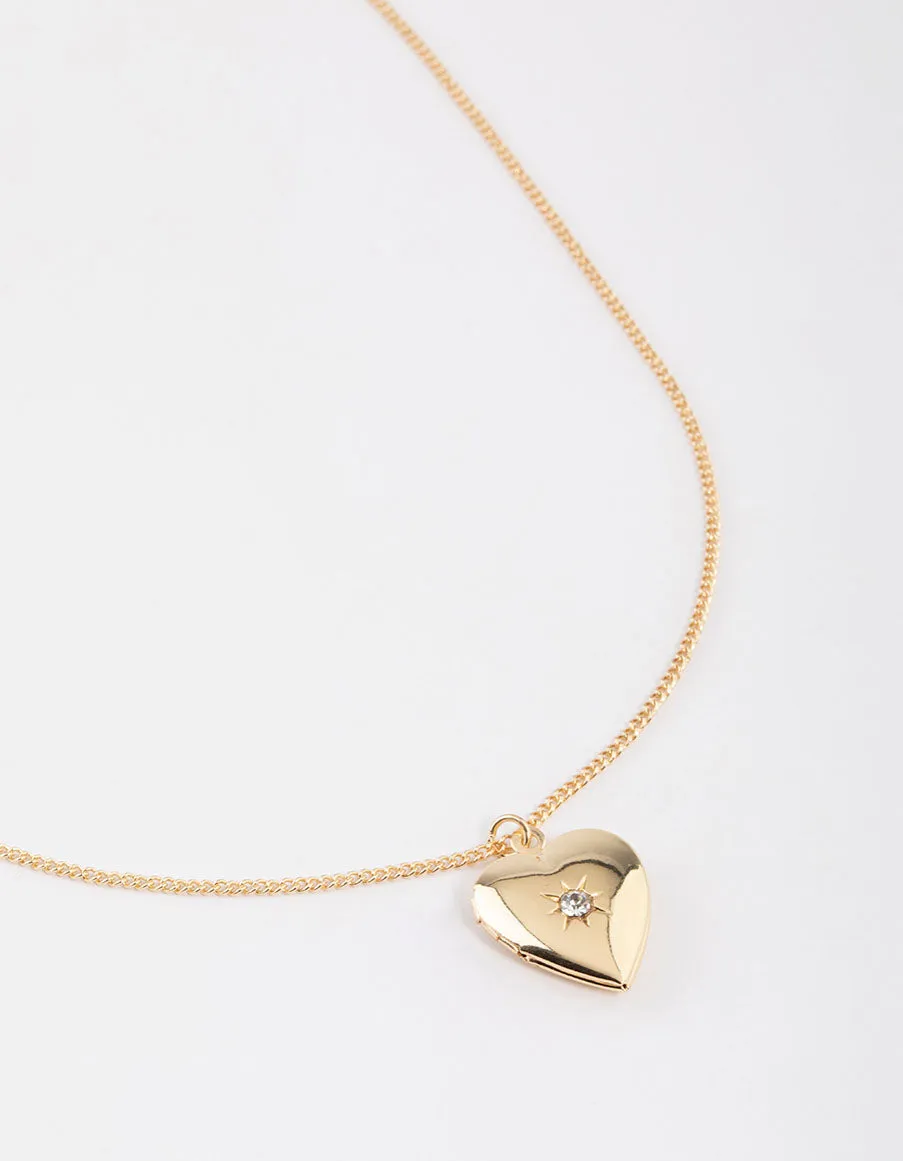 Gold Heart Pendant Locket Necklace