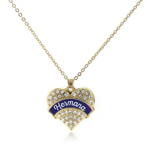 Gold Hermana - Navy Blue Pave Heart Charm Classic Necklace