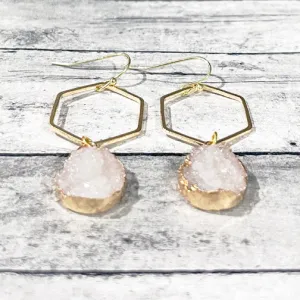 Gold Hexagon Oval Druzy Earrings (4 COLOR OPTIONS)