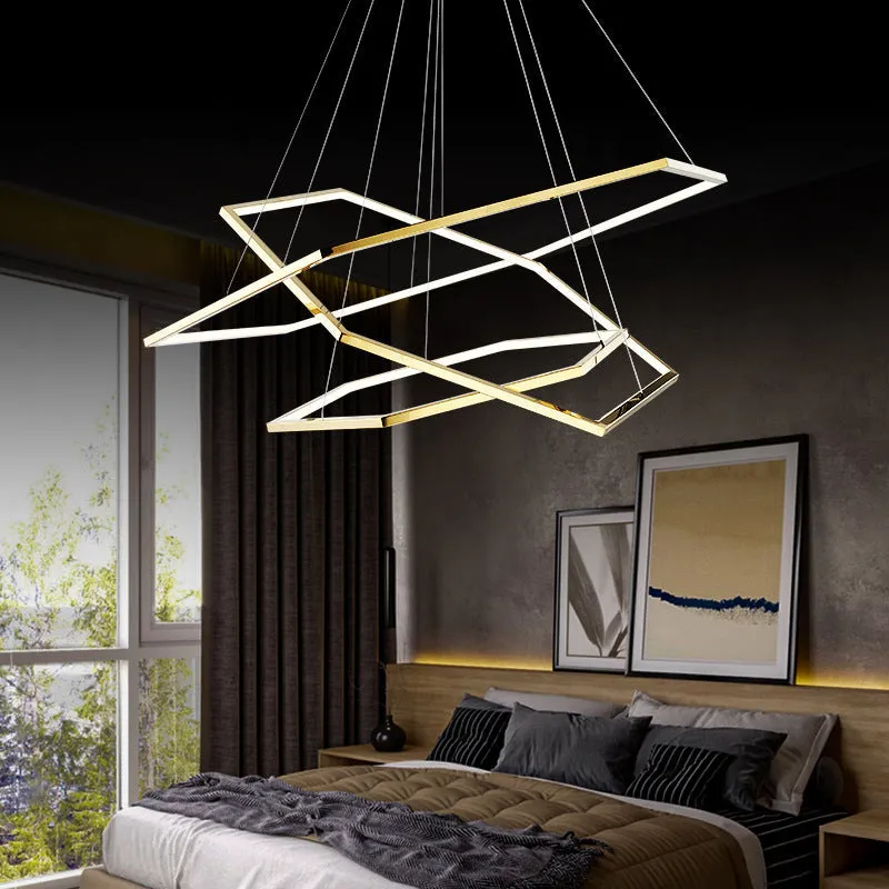 Gold Hexagonal LED Chandelier with Stainless Steel Finish and Warm/White Light, 3 Lights