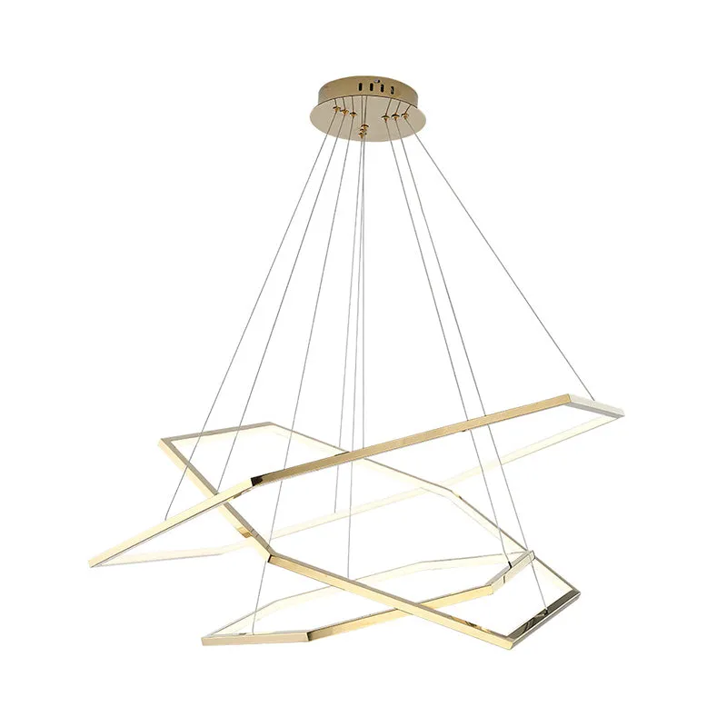 Gold Hexagonal LED Chandelier with Stainless Steel Finish and Warm/White Light, 3 Lights