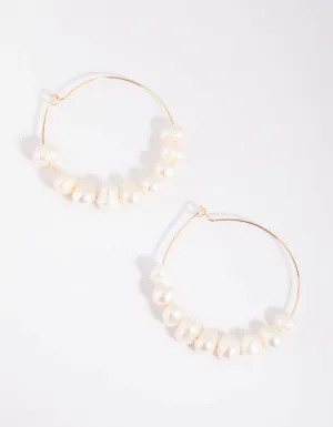 Gold Hoop Earrings with Freshwater Pearls