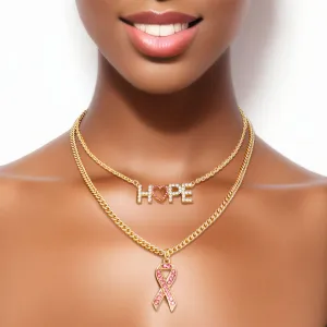 Gold Hope Pink Ribbon Chain