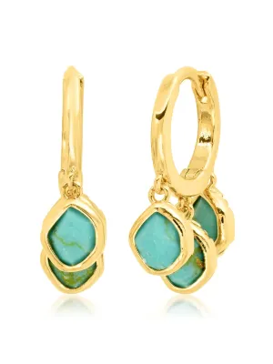 Gold Huggie Earrings with Turquoise Drops