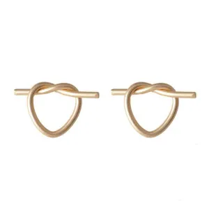 Gold Knot Heart Invisible Clip On Stud Earrings