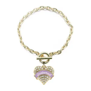 Gold Lavender Bridesmaid Pave Heart Charm Toggle Bracelet