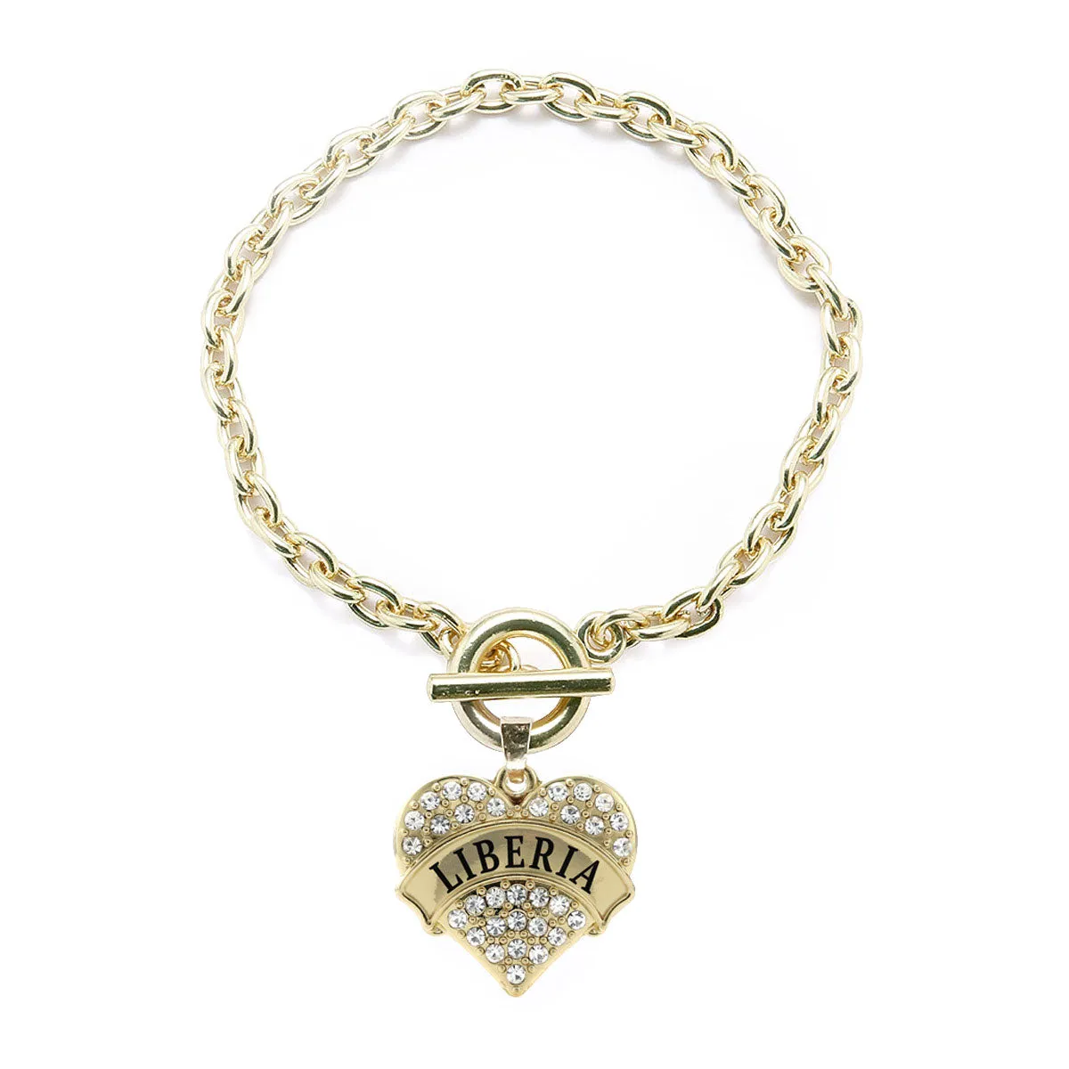 Gold Liberia Pave Heart Charm Toggle Bracelet