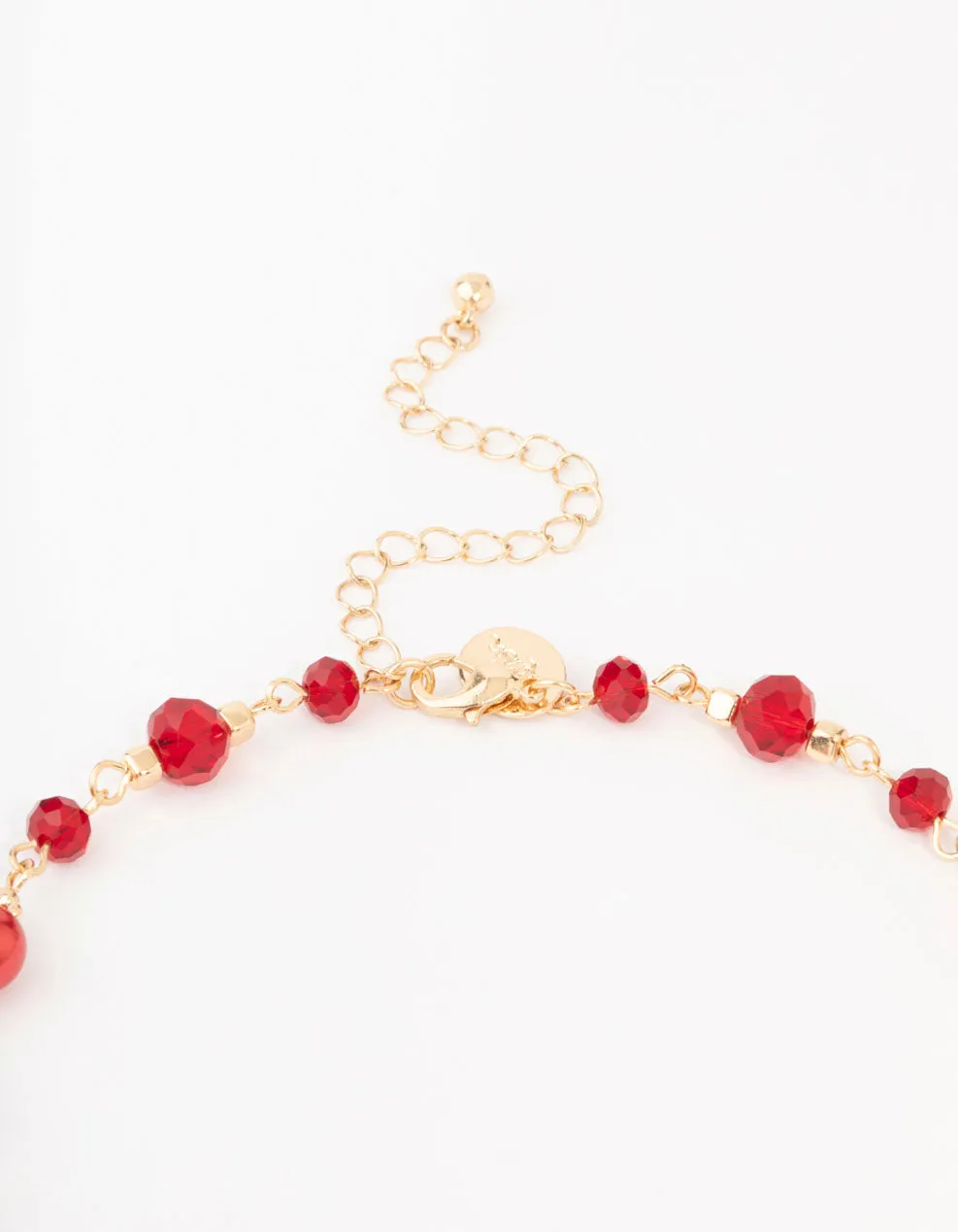 Gold Long Red Stone Mixed Beads Necklace