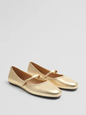 Gold Mary-Jane leather ballet flats