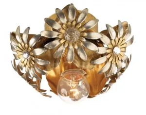 Gold Metal Ceiling Light With Silver Flowers