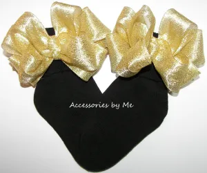 Gold Metallic Bow Black Socks