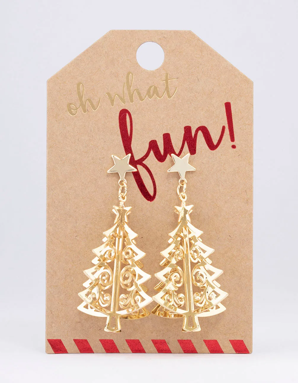 Gold Metallic Christmas Tree Drop Earrings