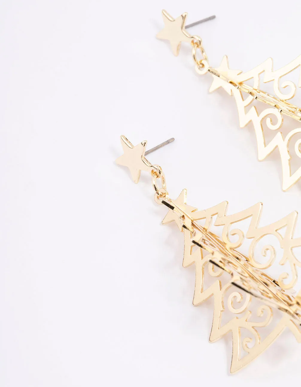 Gold Metallic Christmas Tree Drop Earrings