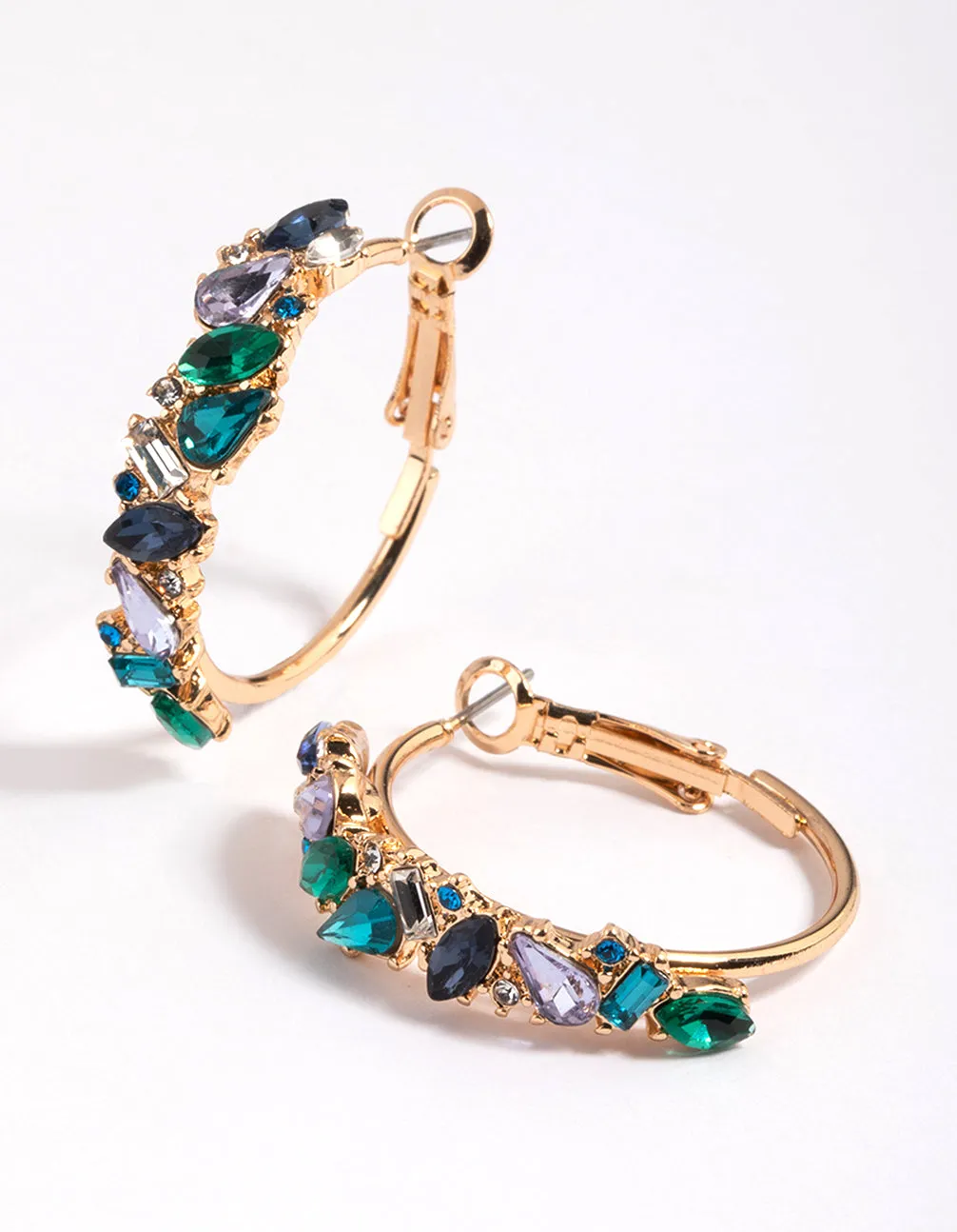 Gold Mini Cluster Diamante Hoop Earrings