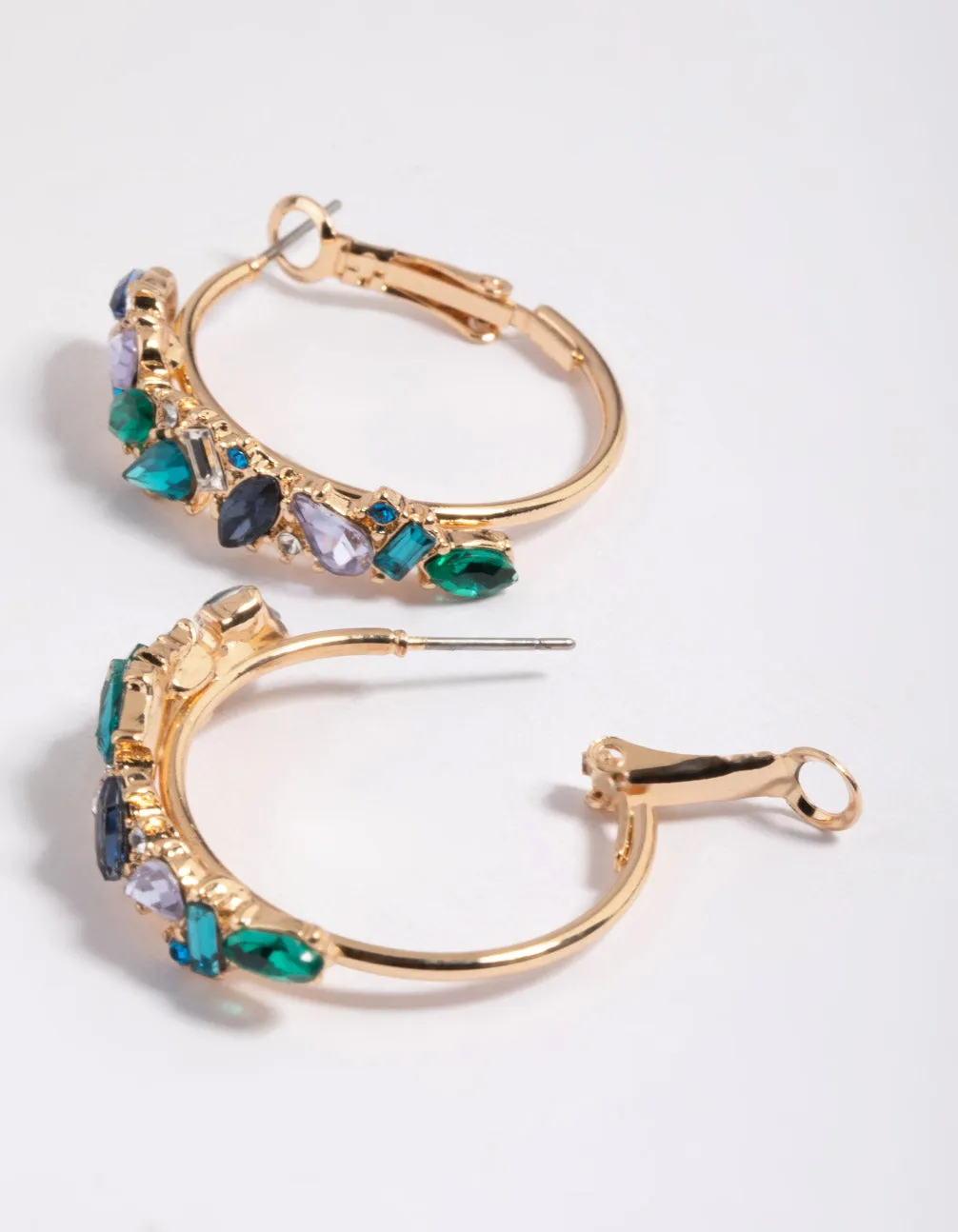 Gold Mini Cluster Diamante Hoop Earrings