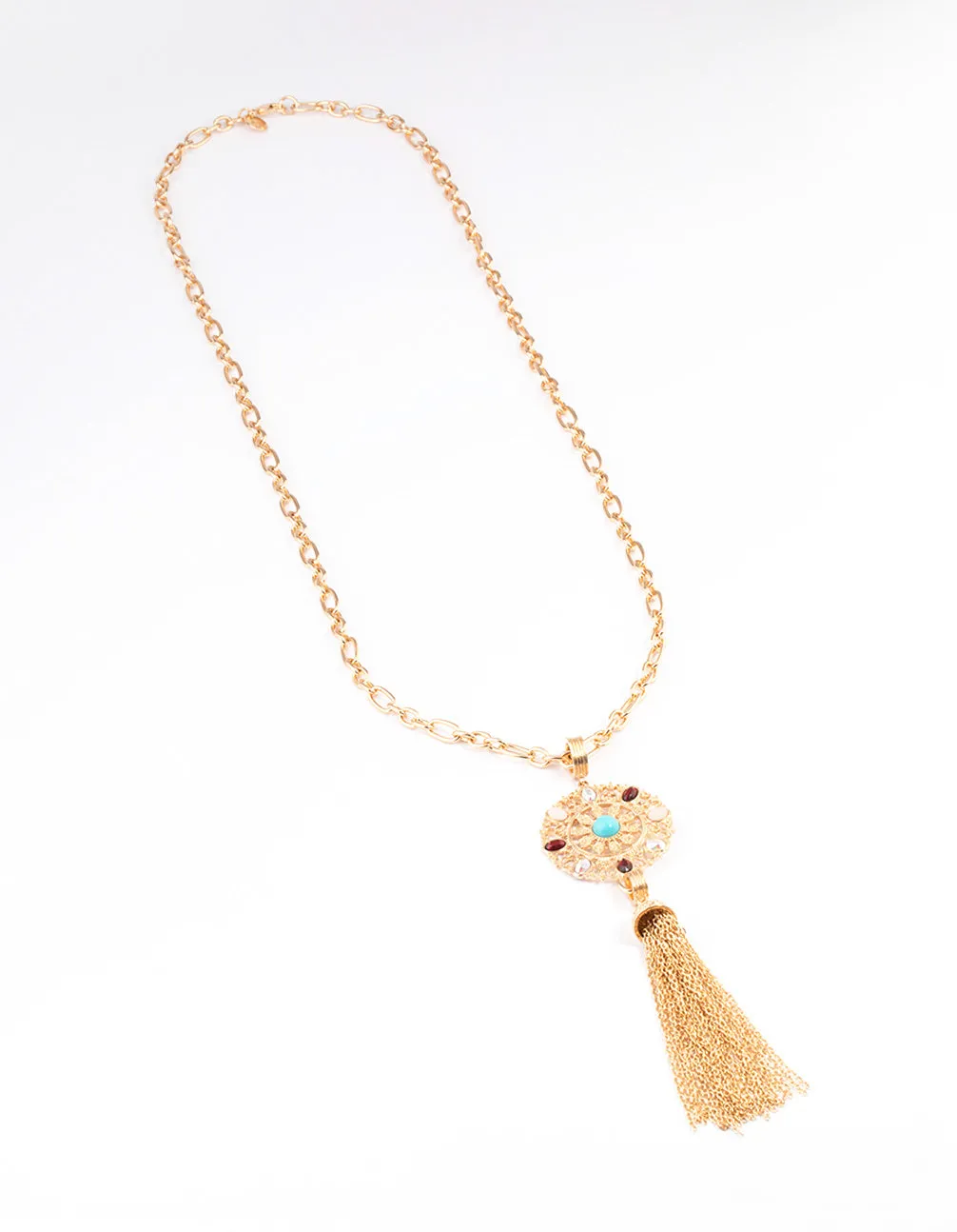 Gold Mixed Stone Disc Necklace